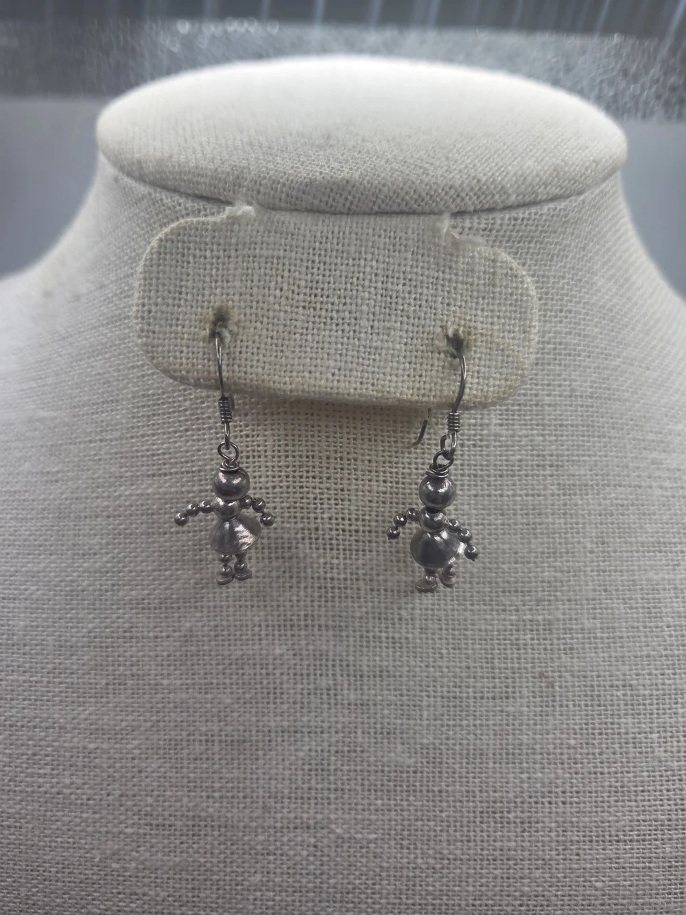 Vintage Sterling Silver 925 Beaded Girl Dangle Earrings